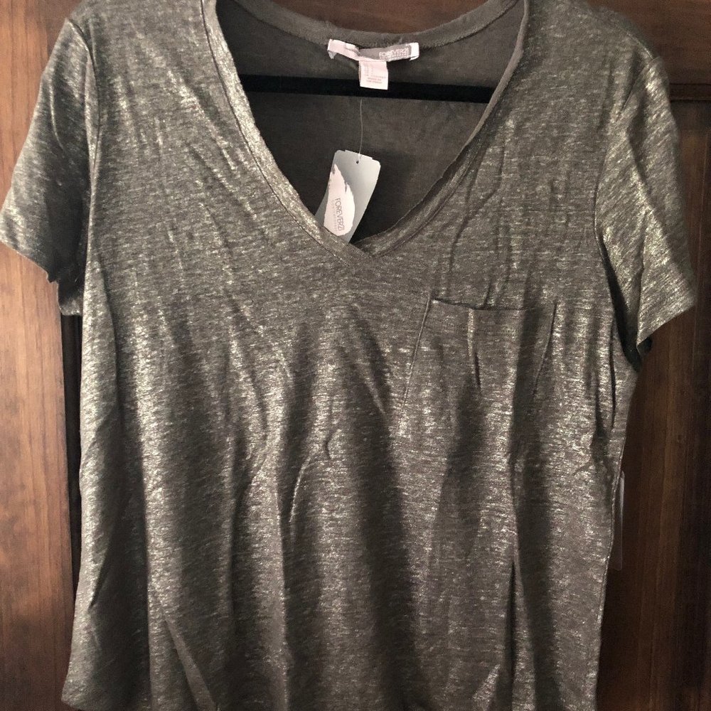 Forever 21 Olive Green Metallic Vneck
